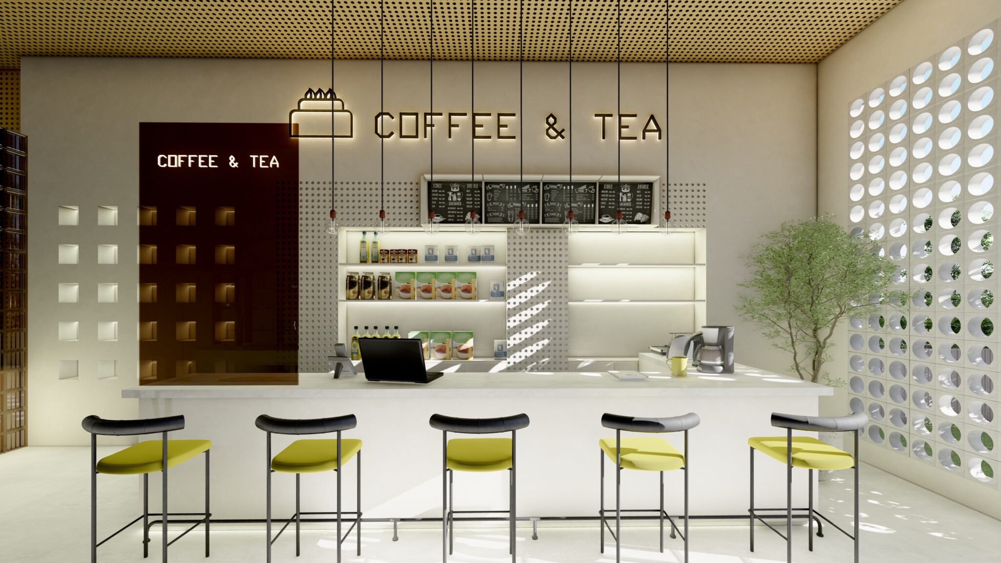 Nordic Brew cafe interior with soft lighting