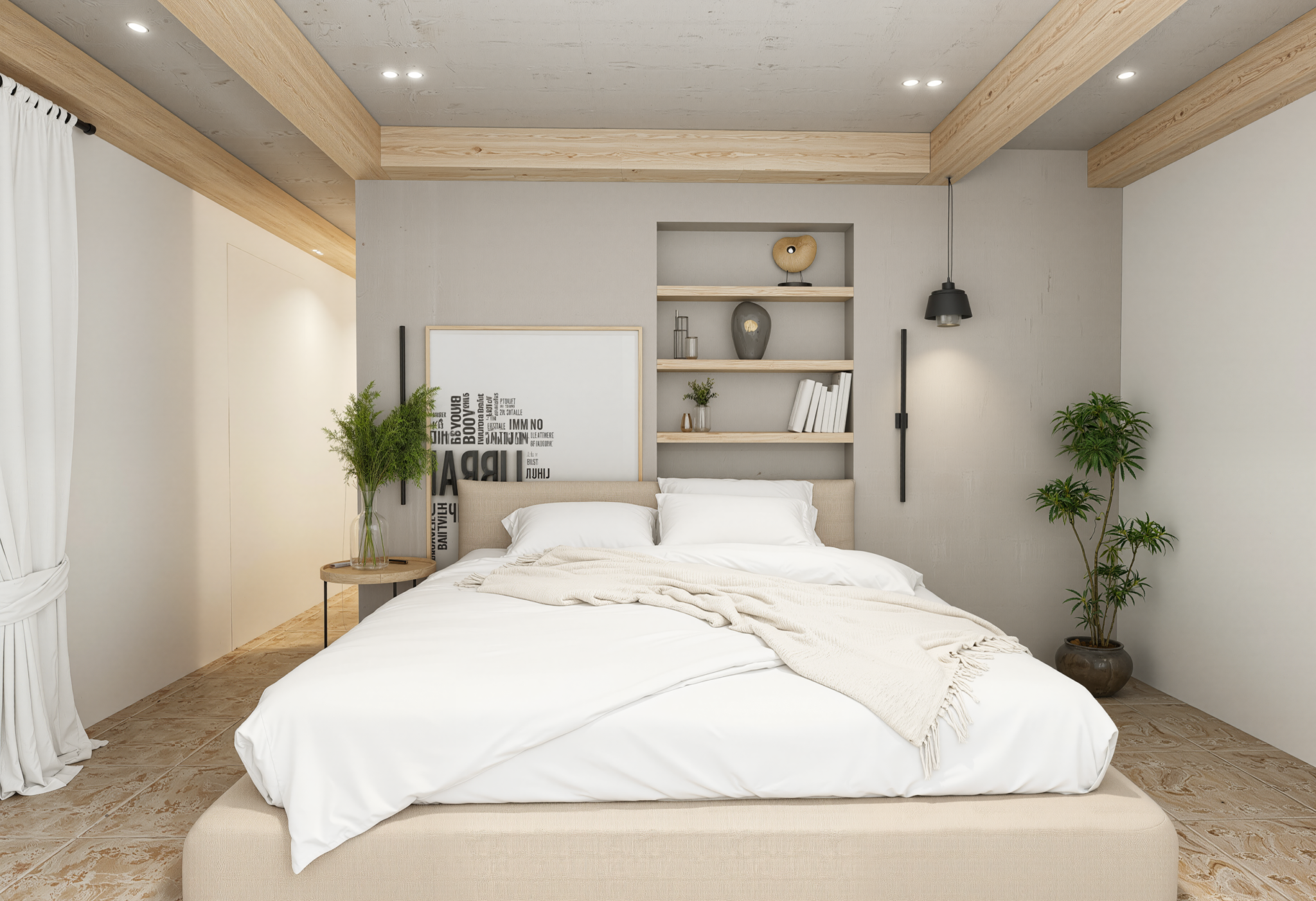 Hunza Heritage Resort guest bedroom with built-in shelving
