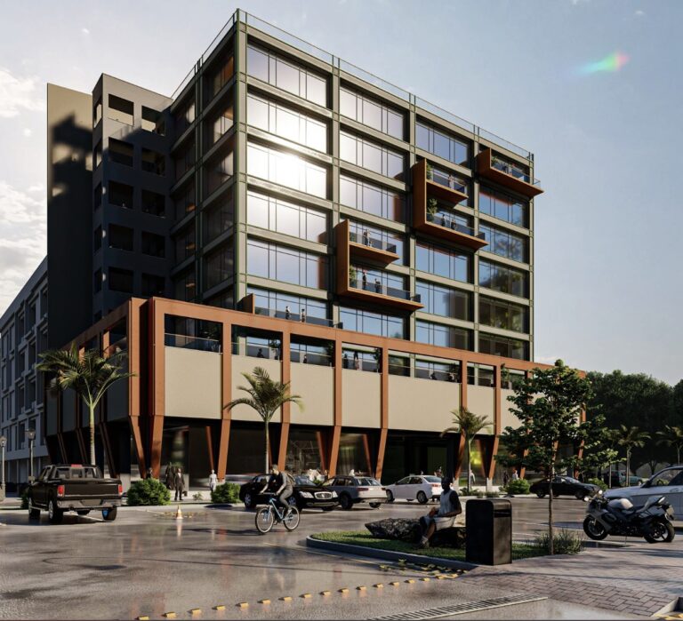 Contemporary multi-storey commercial building exterior design